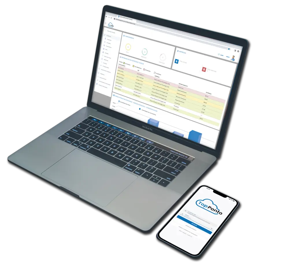Plataforma de gestão em nuvem TopPonto Web acessível por notebook e celular